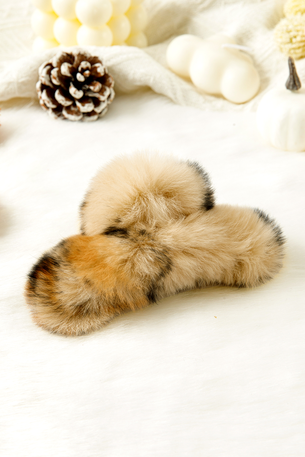 Thai Curry Leopard Fluffy Plush Cony Fur Hair Claw Clip - loveforevers