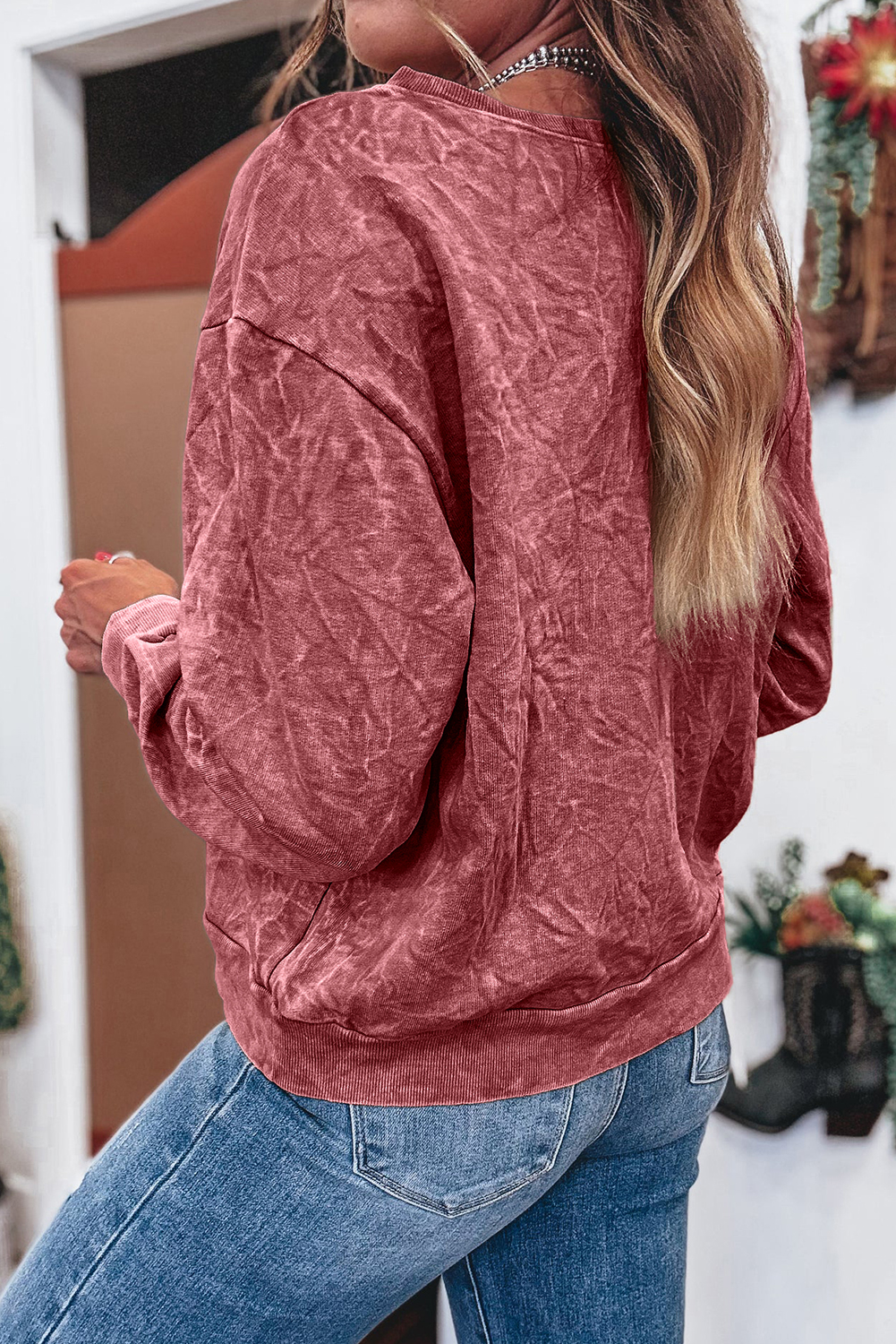 DUNE saved by grace Letter Embroidery Mineral Wash Loose Sweatshirt - loveforevers