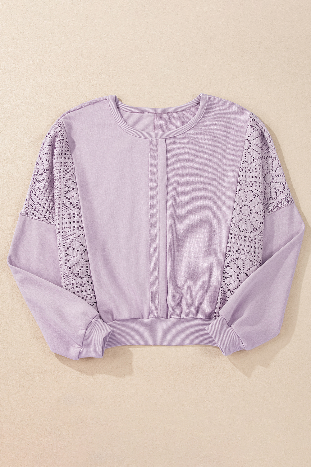 Parchment Knit Crochet Exposed Seam Ribbed Trim Sweatshirt - loveforevers