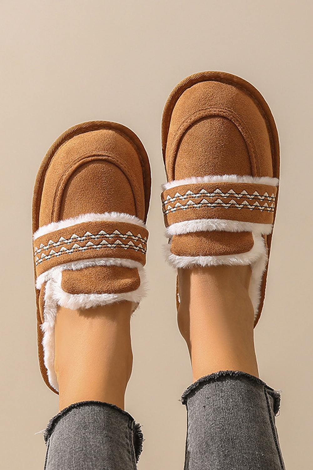 Chestnut Suede Wavy Striped Plush Lined Slippers (Run Small, Size Up) - loveforevers