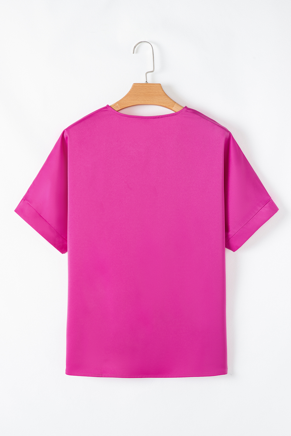Bright Pink Silky V Neck Dolman Blouse - loveforevers