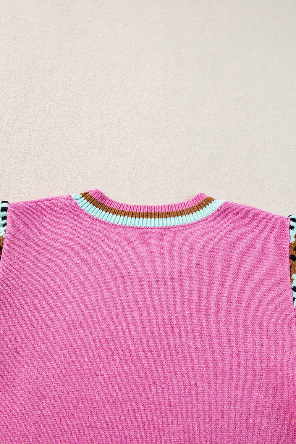 Bright Pink Contrast Printed Cap Sleeves Crewneck Sweater - loveforevers
