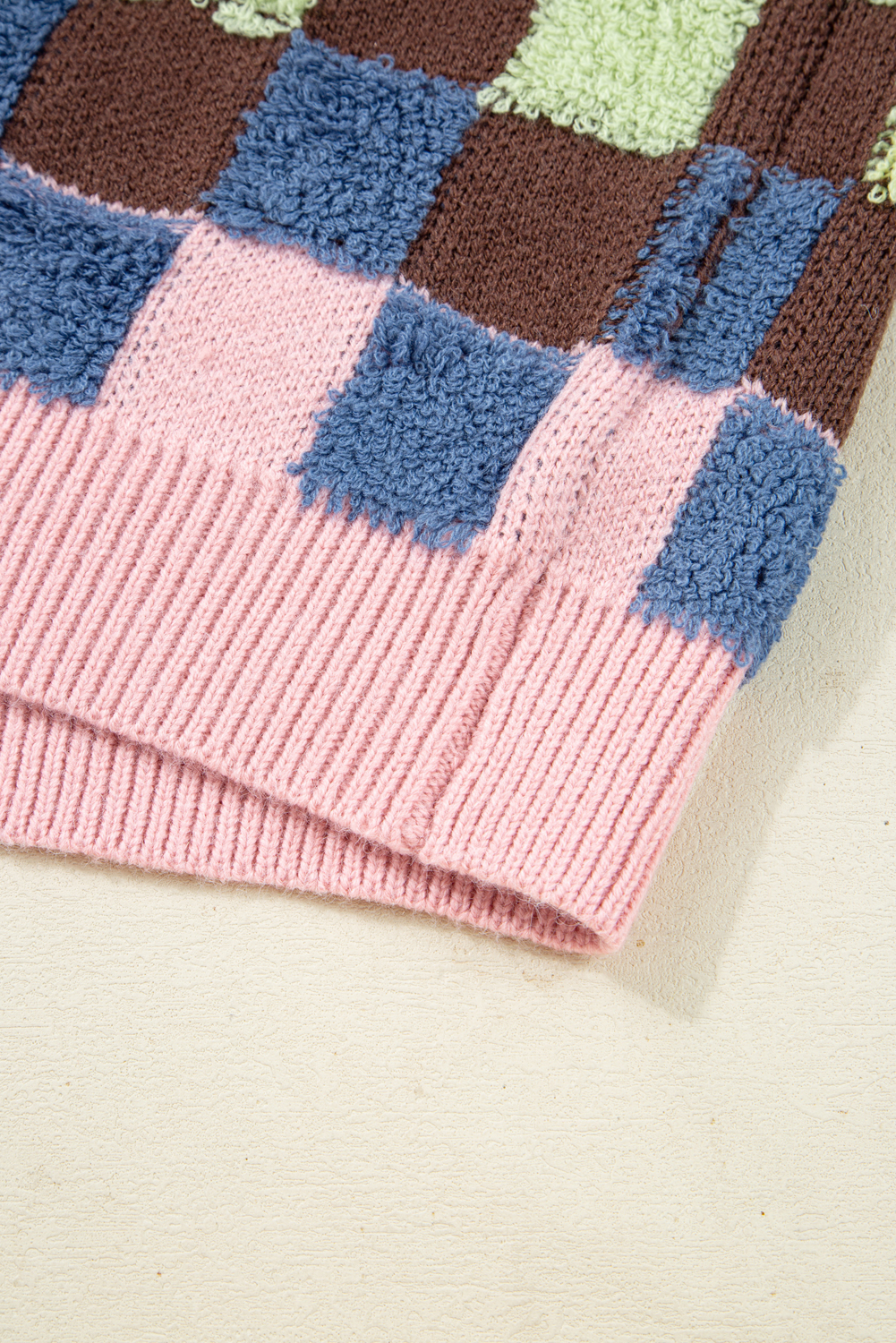 Multicolour Plush Checkered Pattern Button Front Cardigan Sweater - loveforevers