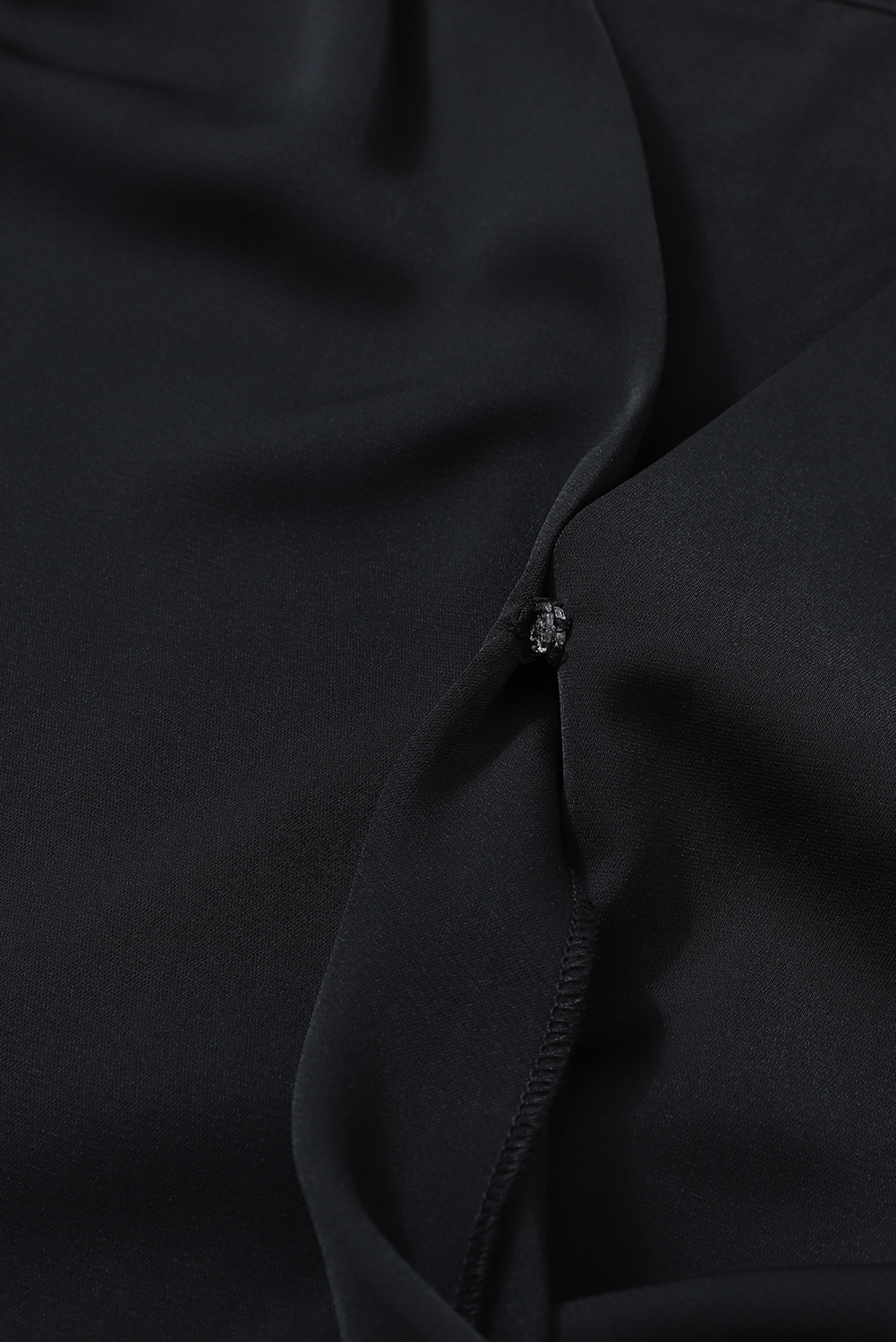 Black Solid Surplice Neck Shirred Cuffs Draped Blouse - loveforevers