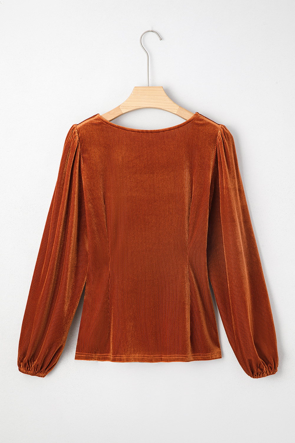 Clay Velvet Ribbed Texture Square Neck Slim Puff Sleeve Top - loveforevers