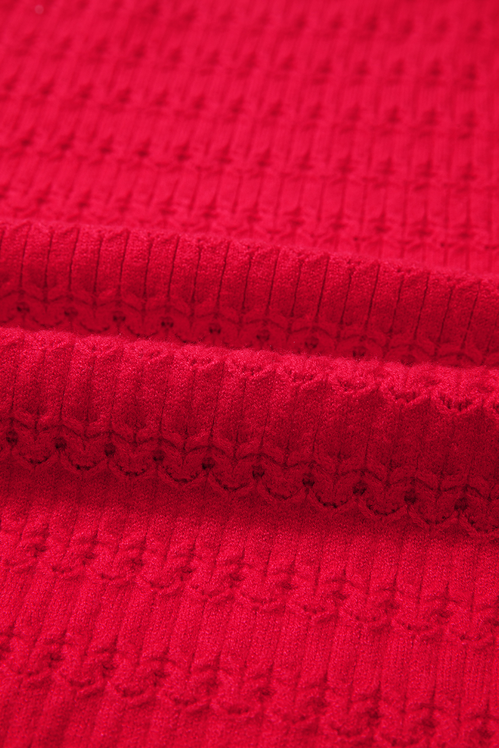 Fiery Red Trendy Pattern Knit Ribbed Cuffs Crew Neck Sweater - loveforevers
