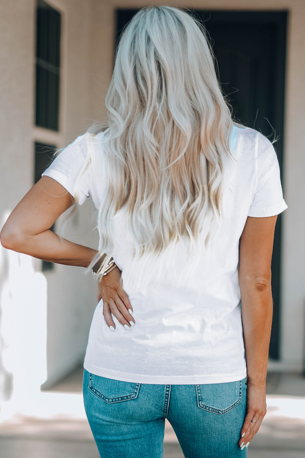 White Rabbit Bow Knot Print Crew Neck T Shirt - loveforevers