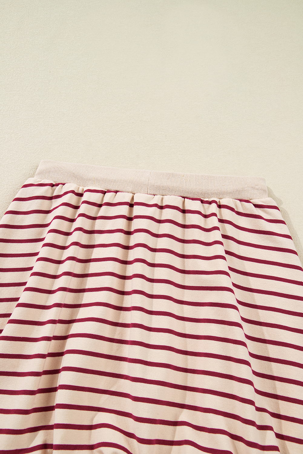 Red Stripe Cropped Collared Drop Shoulder Pullover and Bubble Mini Skirt Set - loveforevers