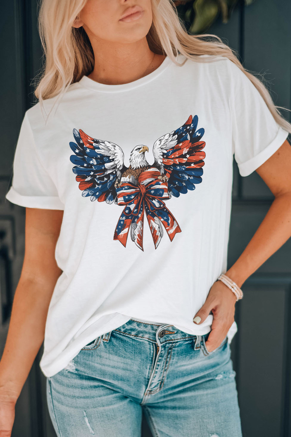 White American Flag Eagle Print Independence Day Tee - loveforevers