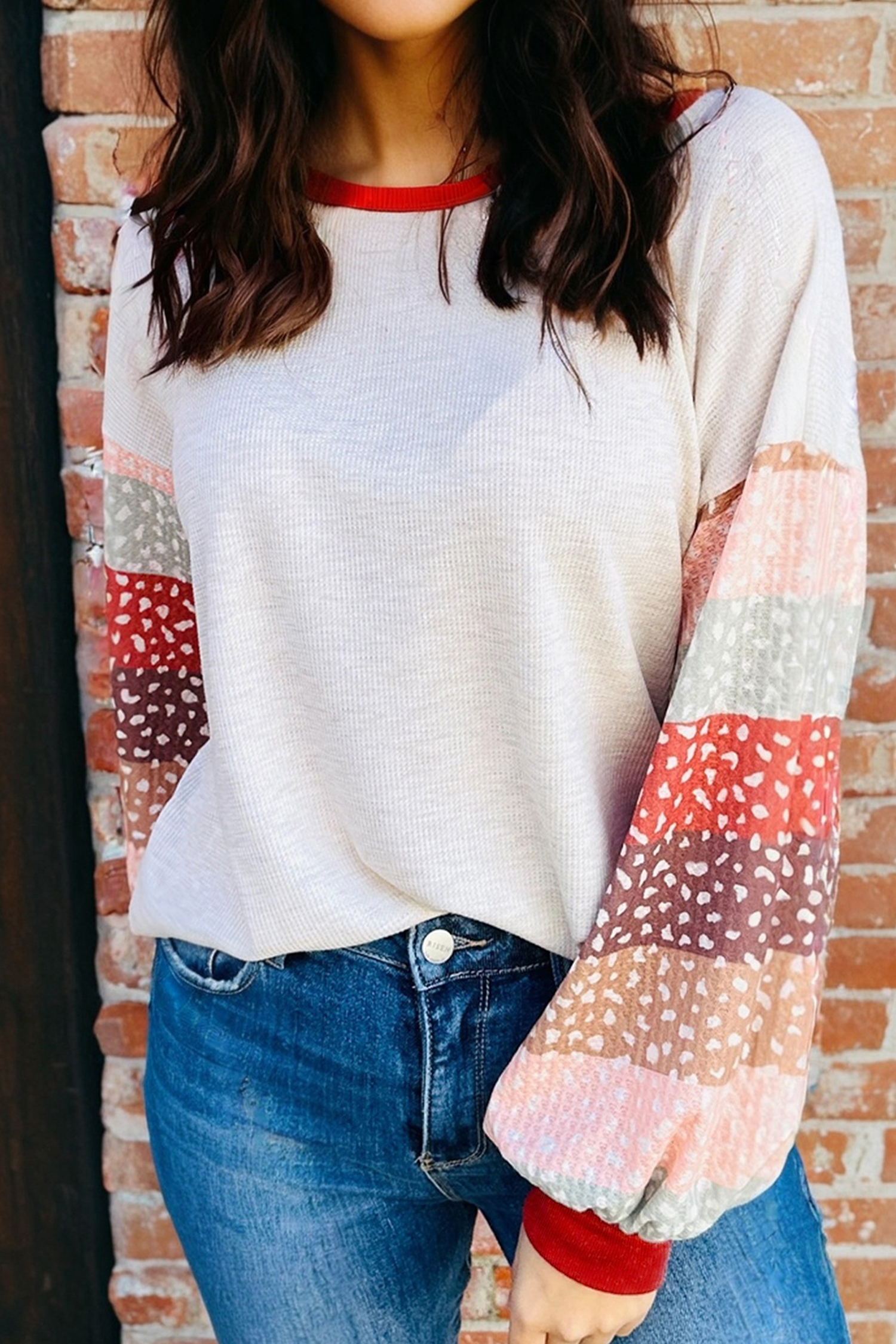 Jet Stream Contrast Leopard Color Block Sleeve Loose Pullover - loveforevers