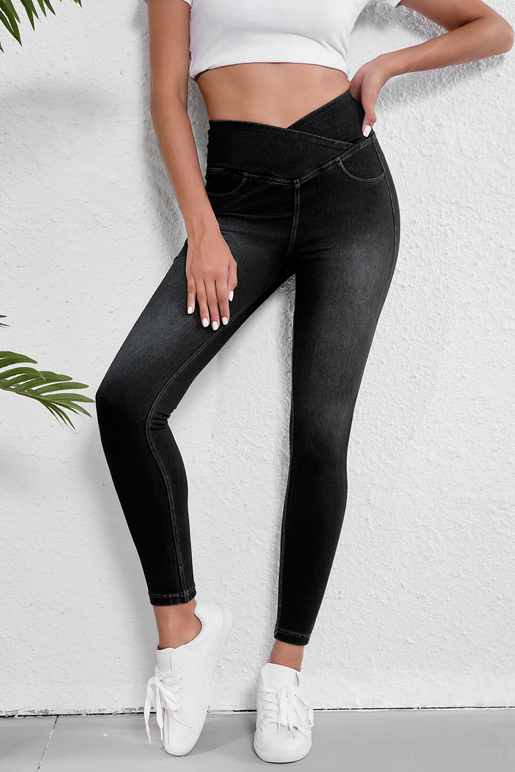 Black Arched Waist Stretchy Slim Fit Jeggings - loveforevers