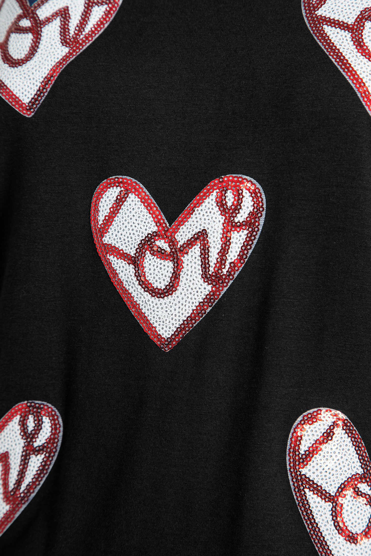 Black Sequin Heart Patched Valentines Day Fashion Graphic Tee - loveforevers