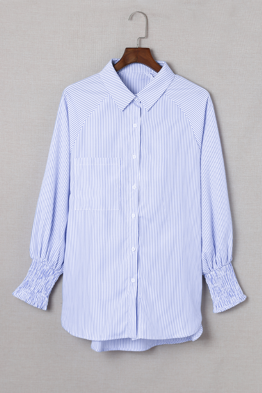 Red Stripe Smocked Cuffed Striped Boyfriend Shirt with Pocket - loveforevers