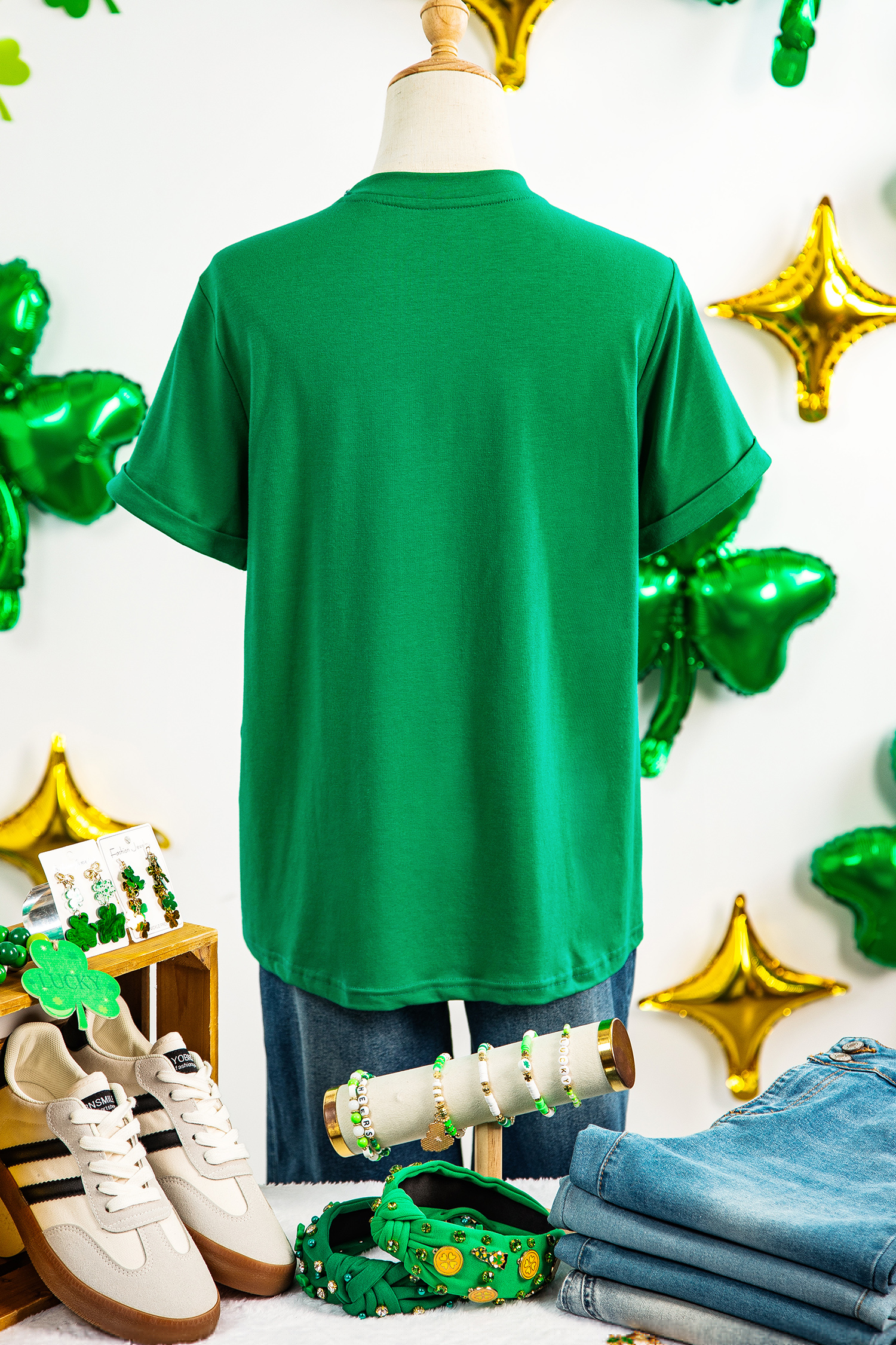 Bright Green St Patricks Day Lucky Shamrock Printed Casual Tee - loveforevers