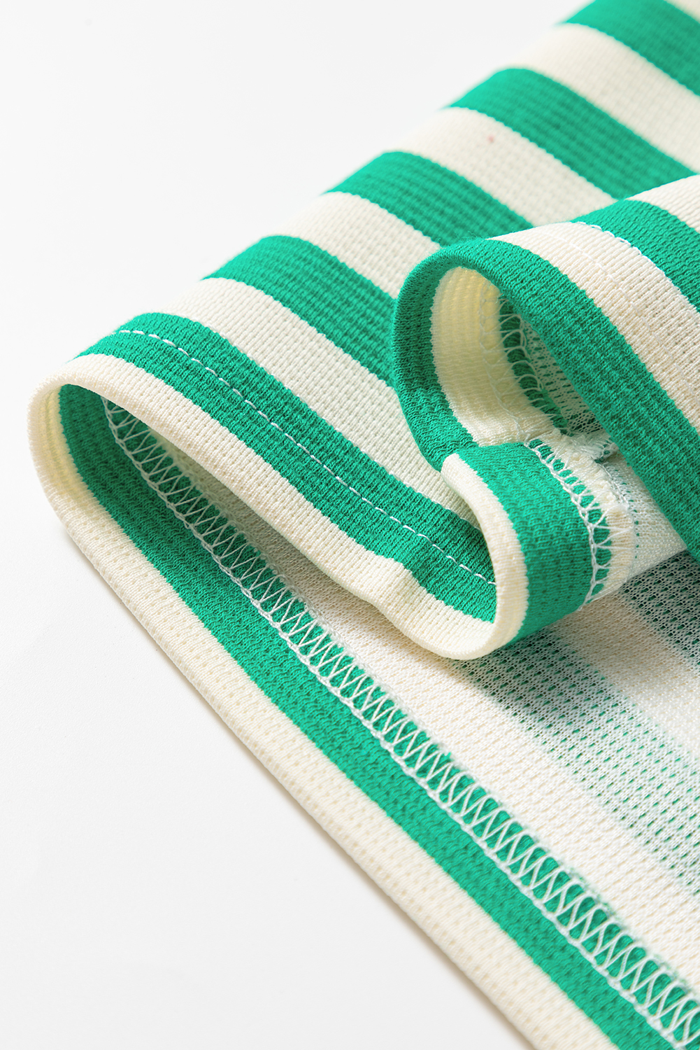 Green Striped Contrast Collar Split Neck Long Sleeve Mini Dress - loveforevers