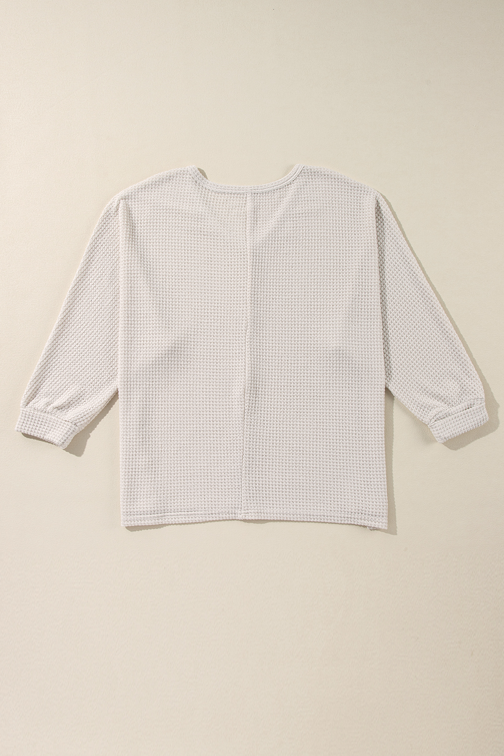 White Waffle Knit Side Slits Loose Fit V Neck Top - loveforevers
