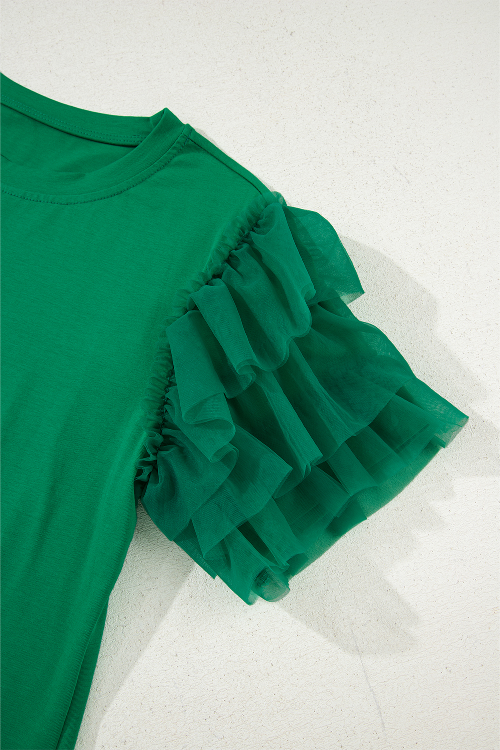 Dark Green Tulle Ruffle Sleeve Blouse - loveforevers