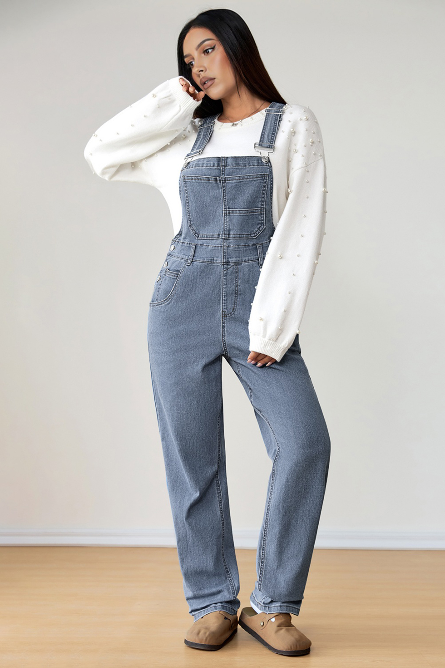 Light Blue Retro Bib Pocket Buckle Straps Casual Denim Jumpsuit - loveforevers