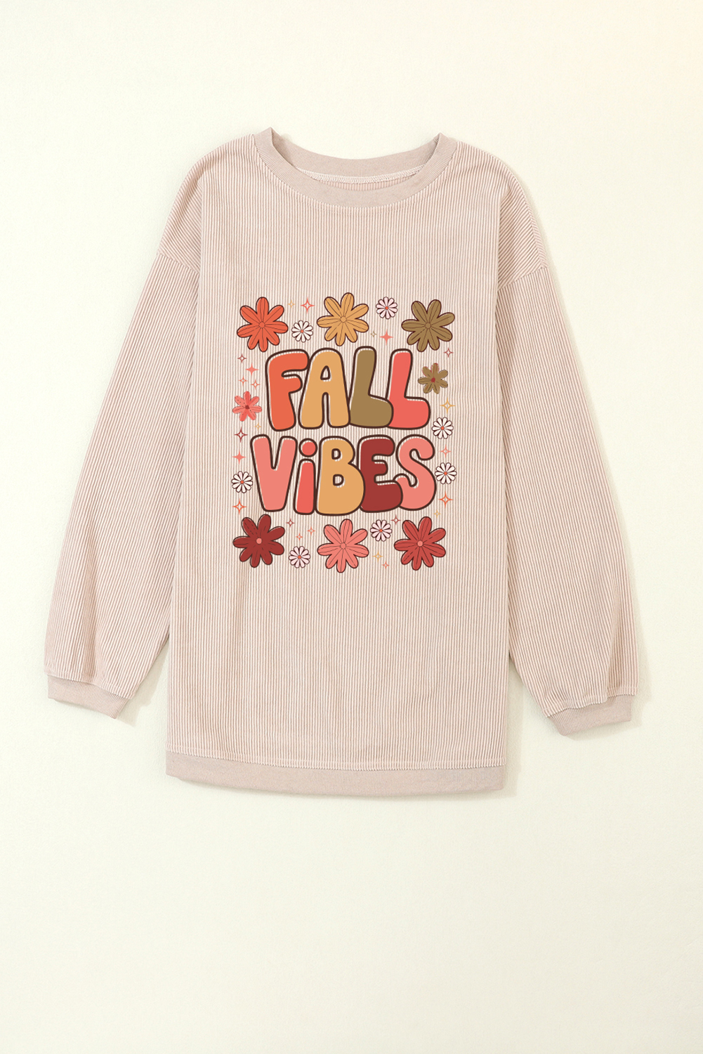Apricot Twisted Rib FALL VIBE Graphic Baggy Sweatshirt - loveforevers