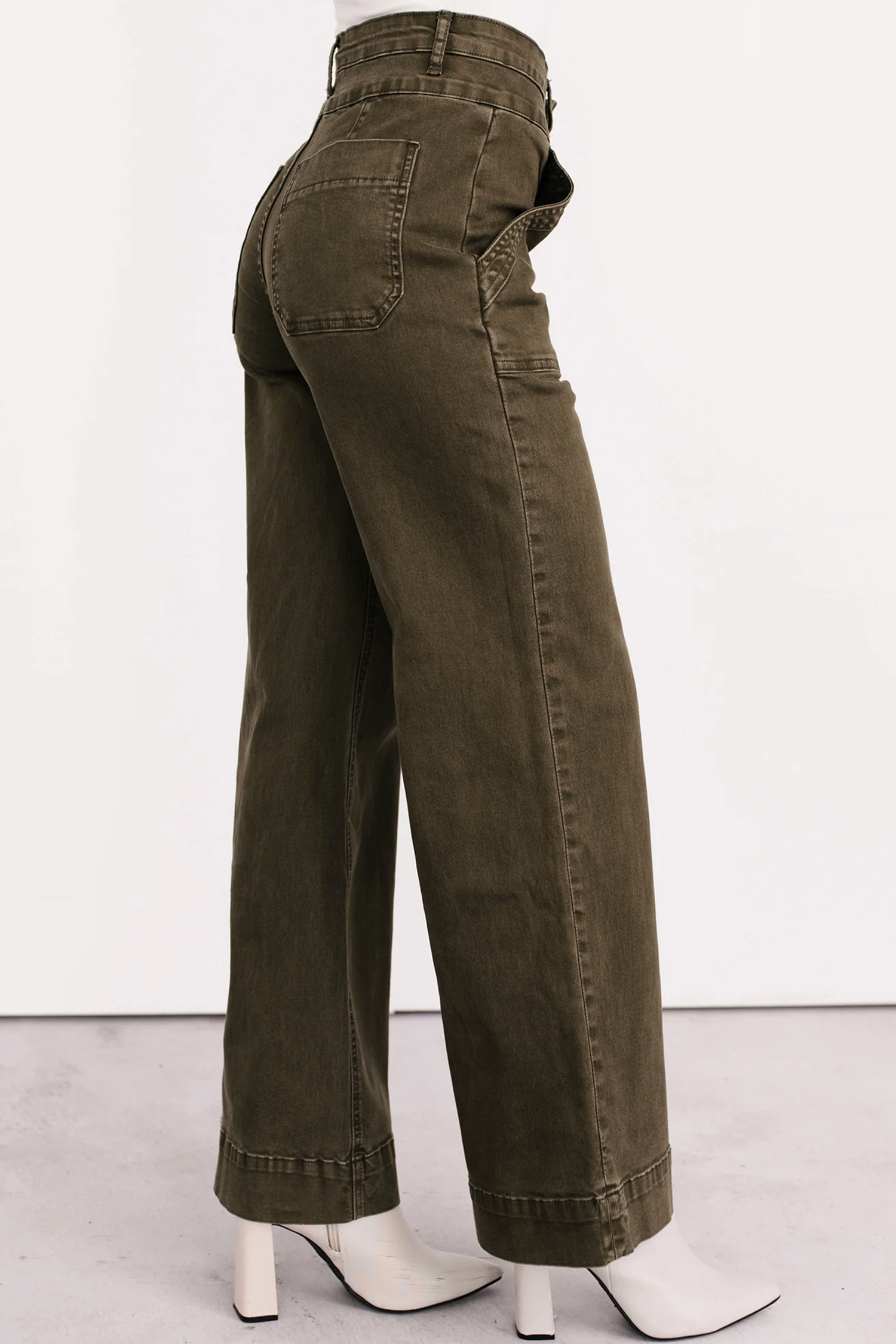 Jungle Green Double Waistband Loose Straight Jeans - loveforevers