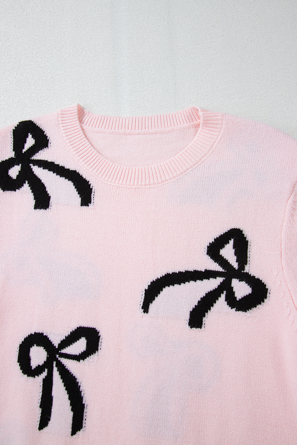 Light Pink Bow Pattern Knitted Loose Fit Sweater - loveforevers