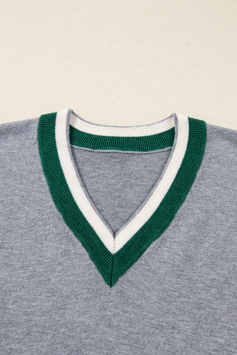 Black Contrast Striped Trim V Neck Varsity Sweater - loveforevers