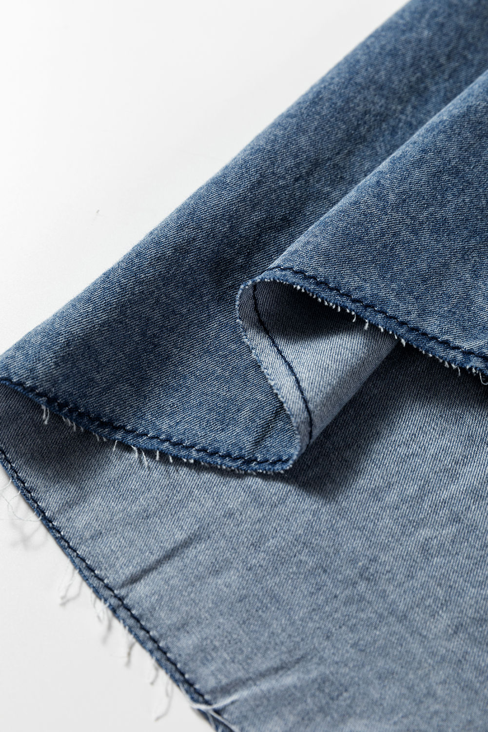 Blue Beau Chest Pocket Raw Hem Denim Loose Shirt Dress - loveforevers
