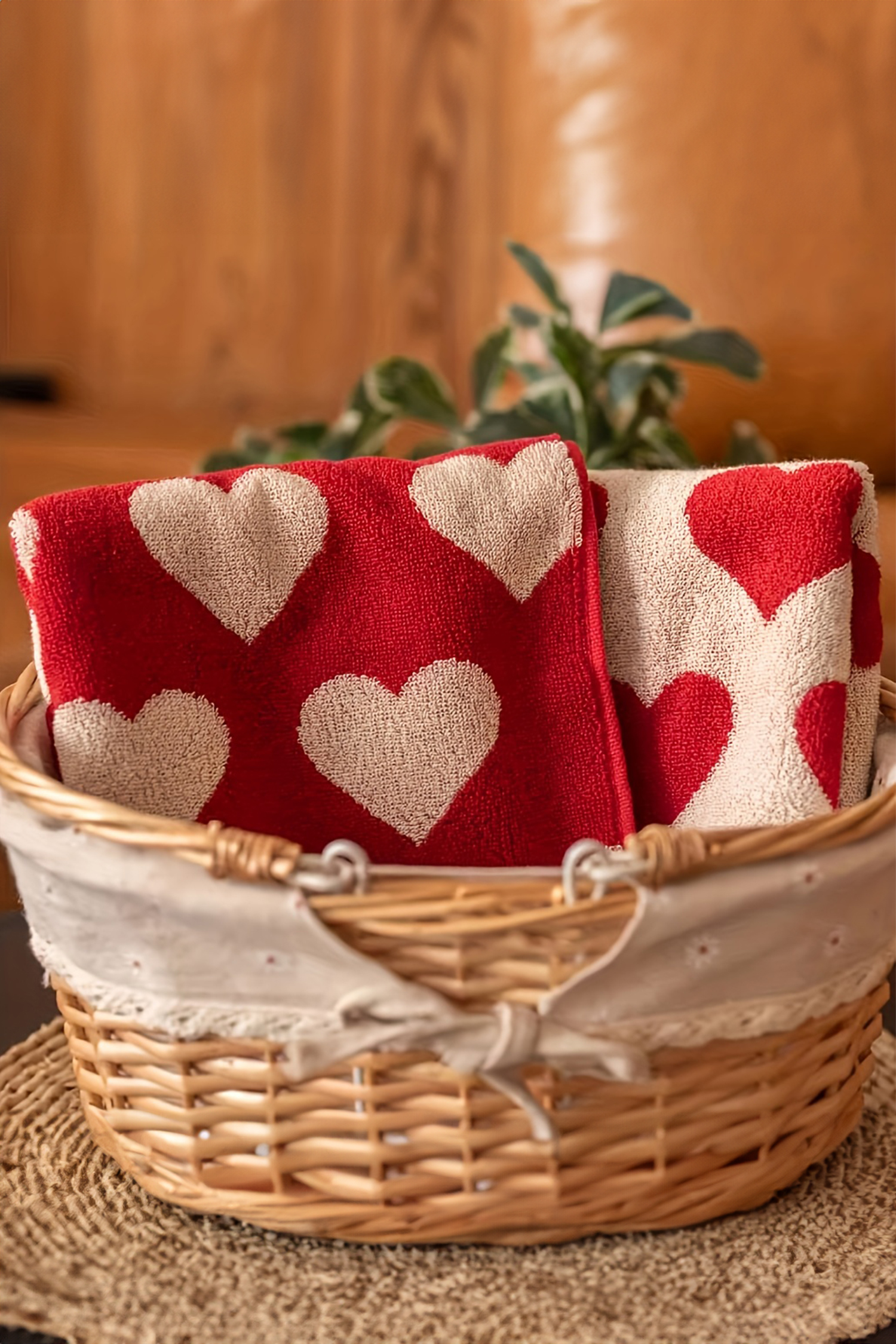 Fiery Red Double Side Heart Printed Allover Cotton Face Towel - loveforevers