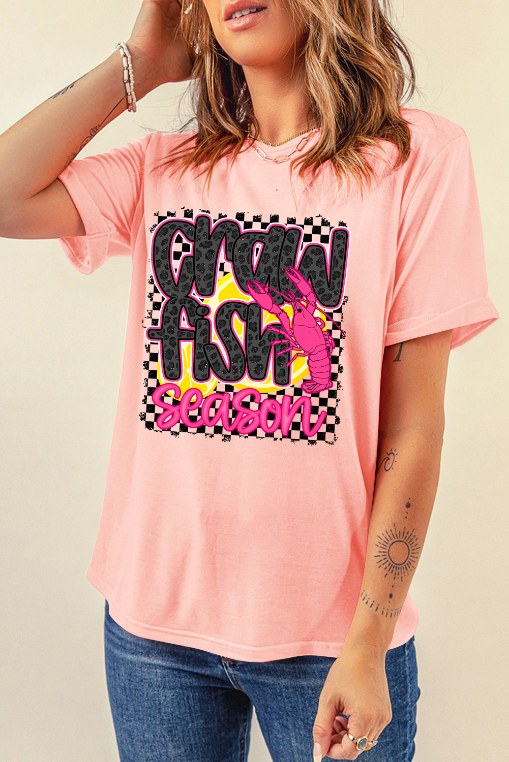 Pink Crawfish Season Graphic Casual Tee - loveforevers