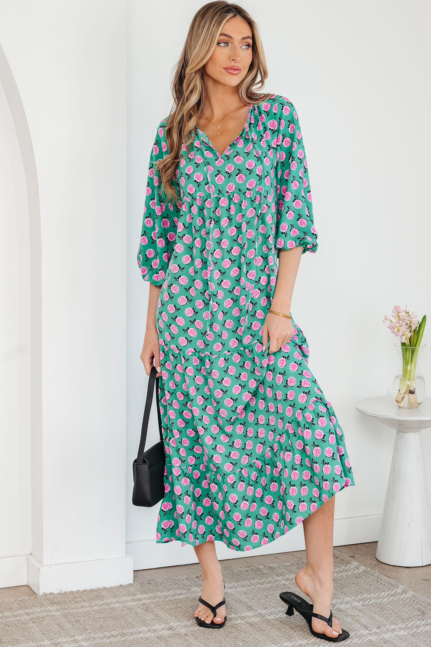 Sky Blue Boho Printed Half Sleeve Maxi Dress - loveforevers