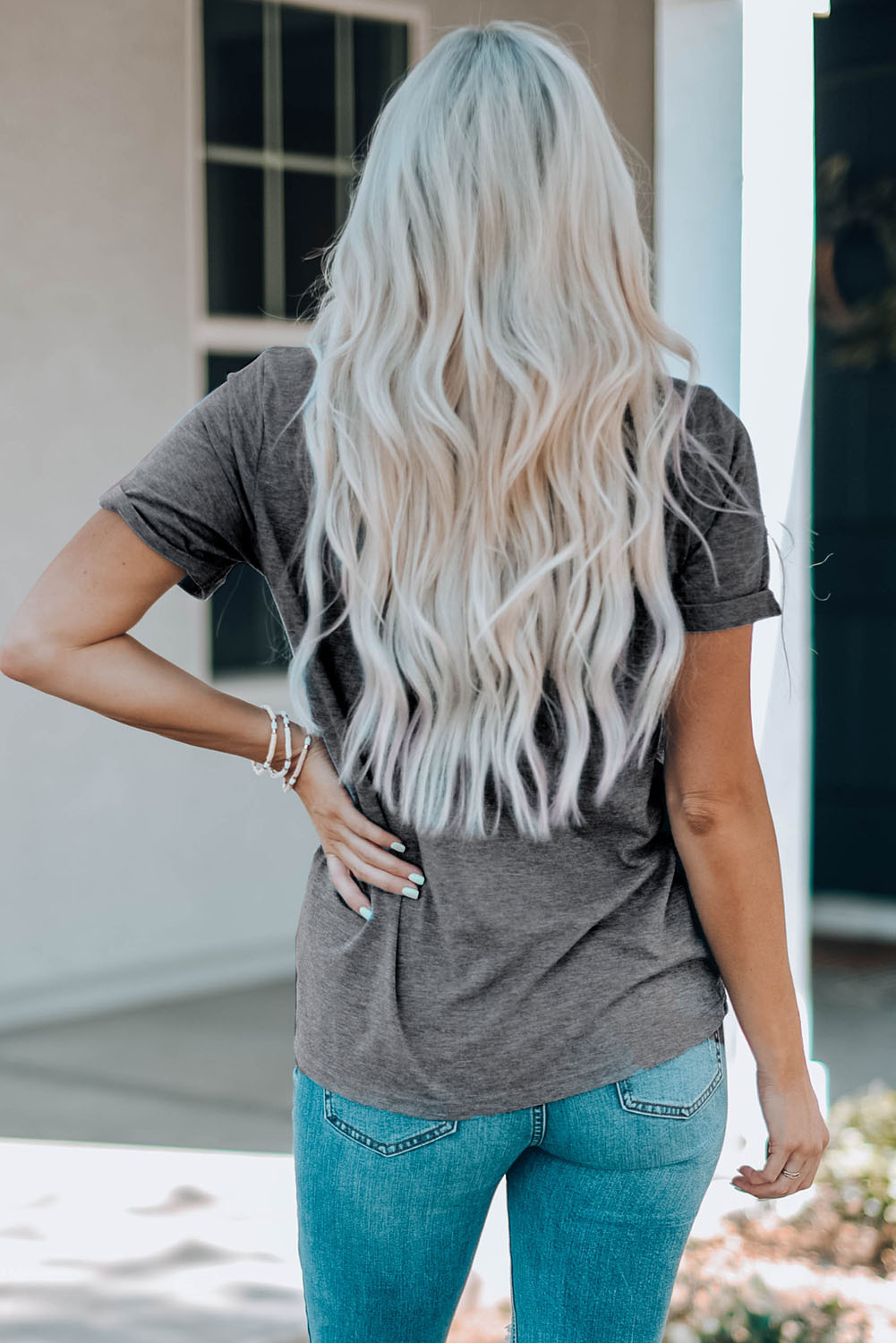 Gray Sequin Leopard Heart Graphic T-shirt - loveforevers