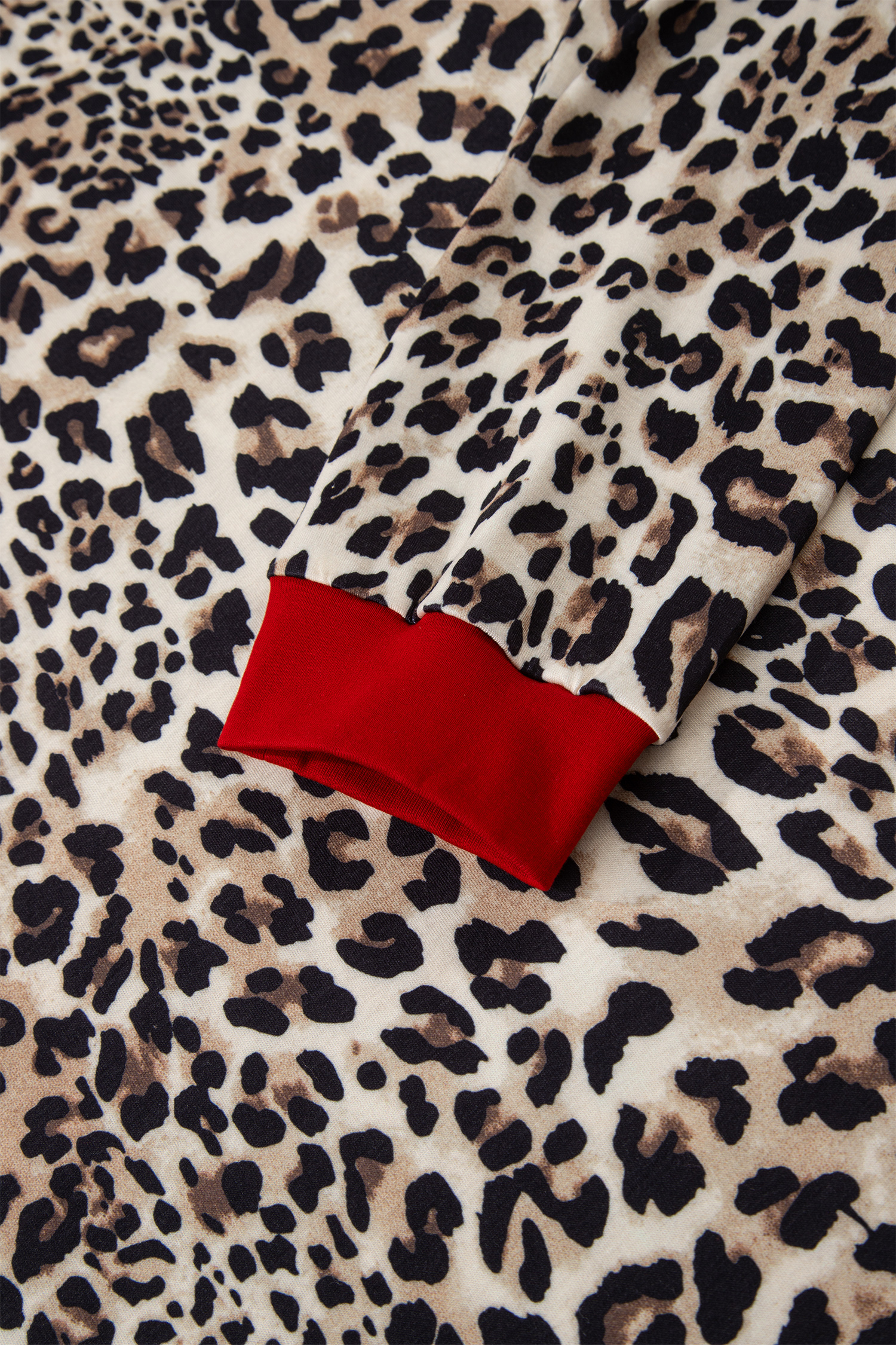 Brown Leopard Print Contrast Trim Round Neck Long Sleeve Top - loveforevers