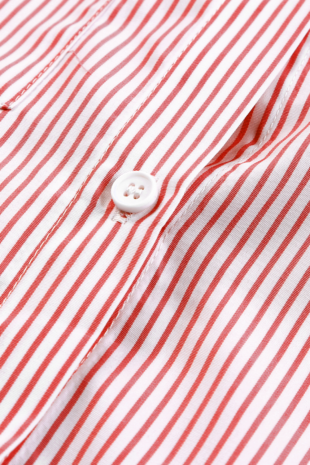 Red Stripe Smocked Cuffed Striped Boyfriend Shirt with Pocket - loveforevers