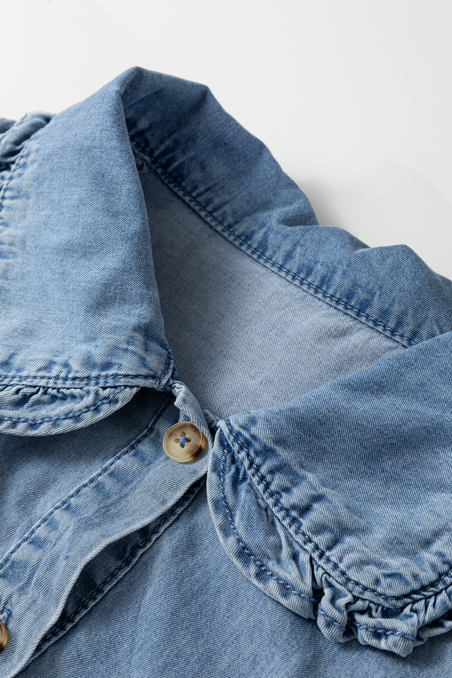 Beau Blue Ruffled Peter Pan Collar Western Denim Shirt - loveforevers