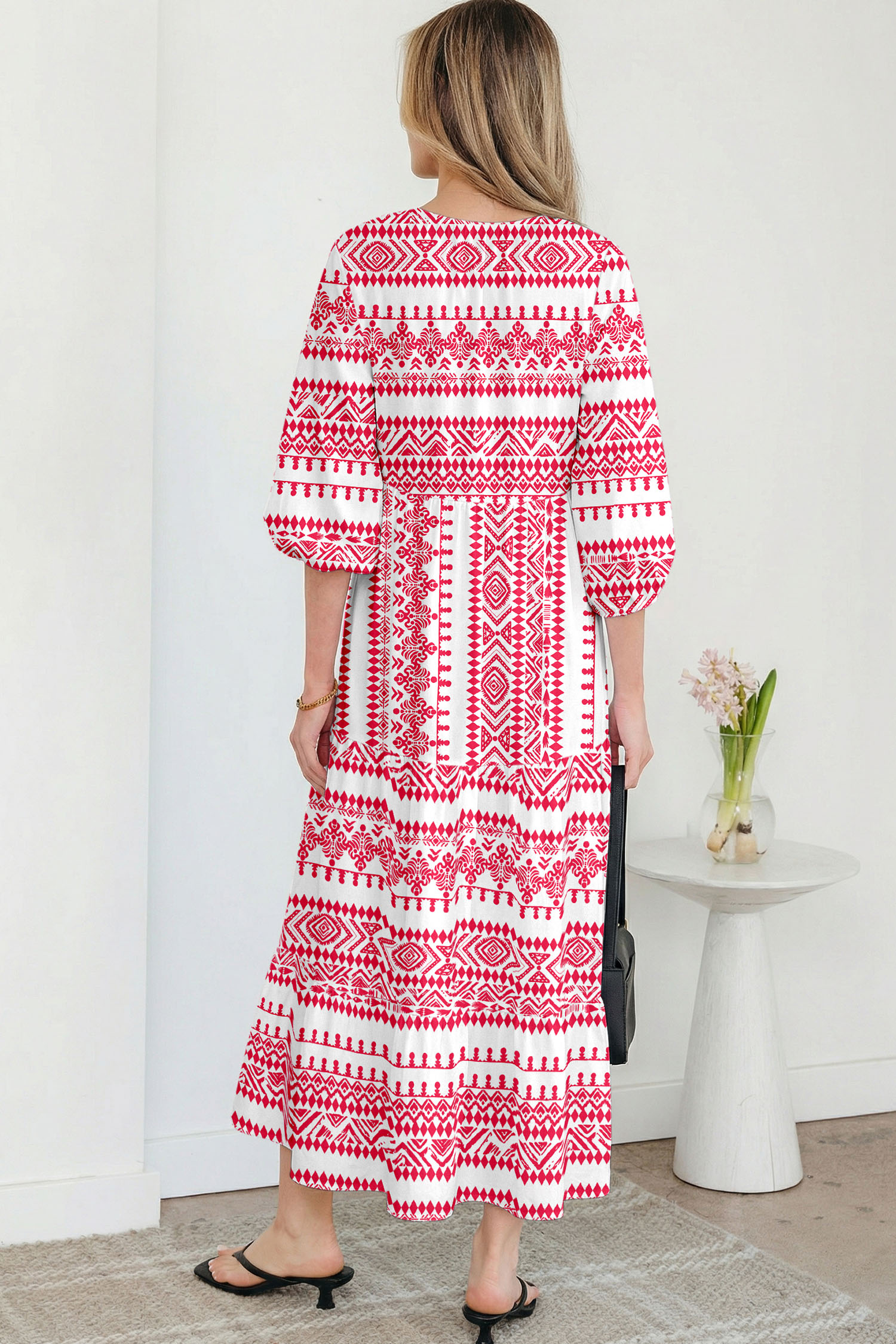 Sky Blue Boho Printed Half Sleeve Maxi Dress - loveforevers