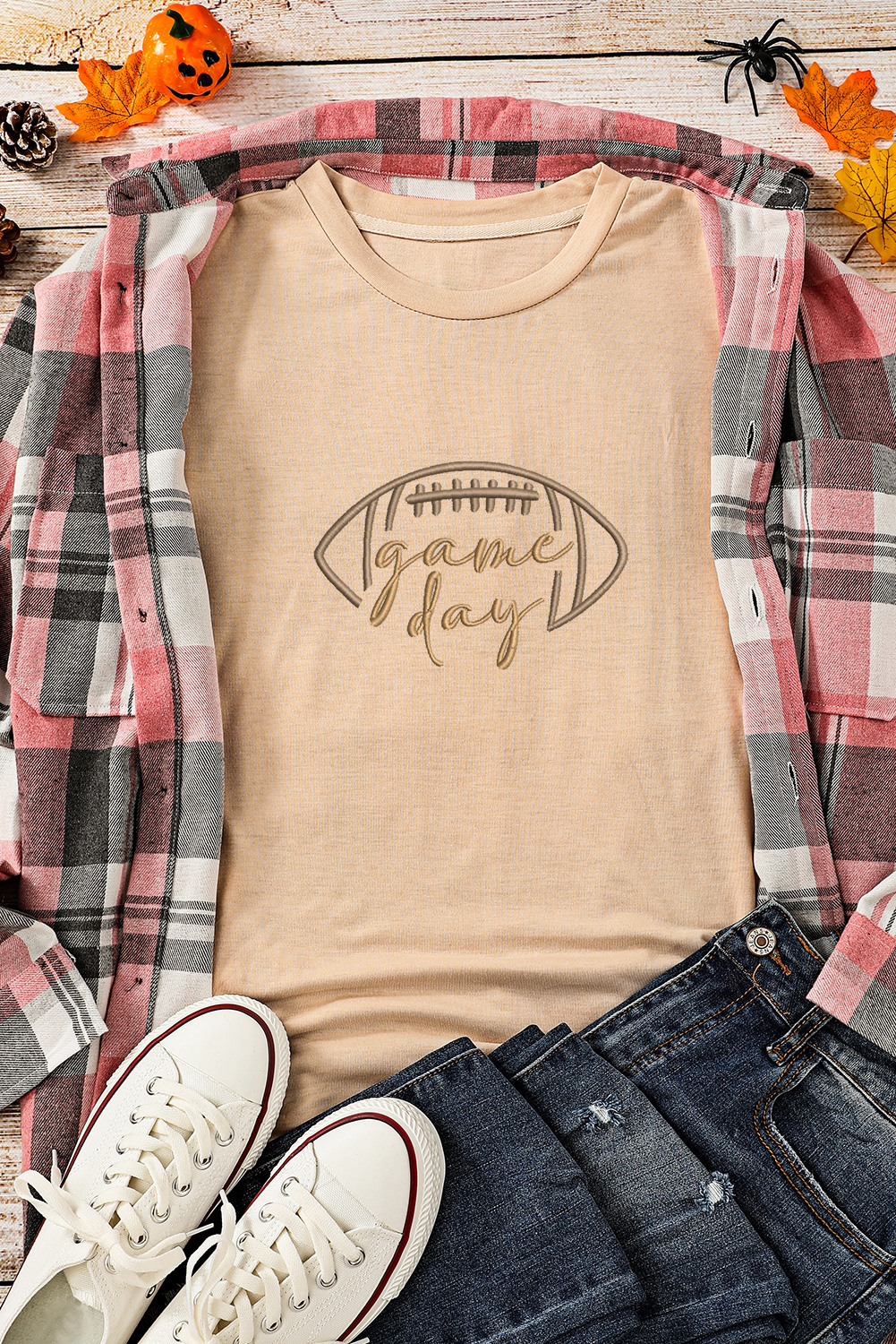 Khaki game day Rugby Embroidered Graphic T Shirt - loveforevers