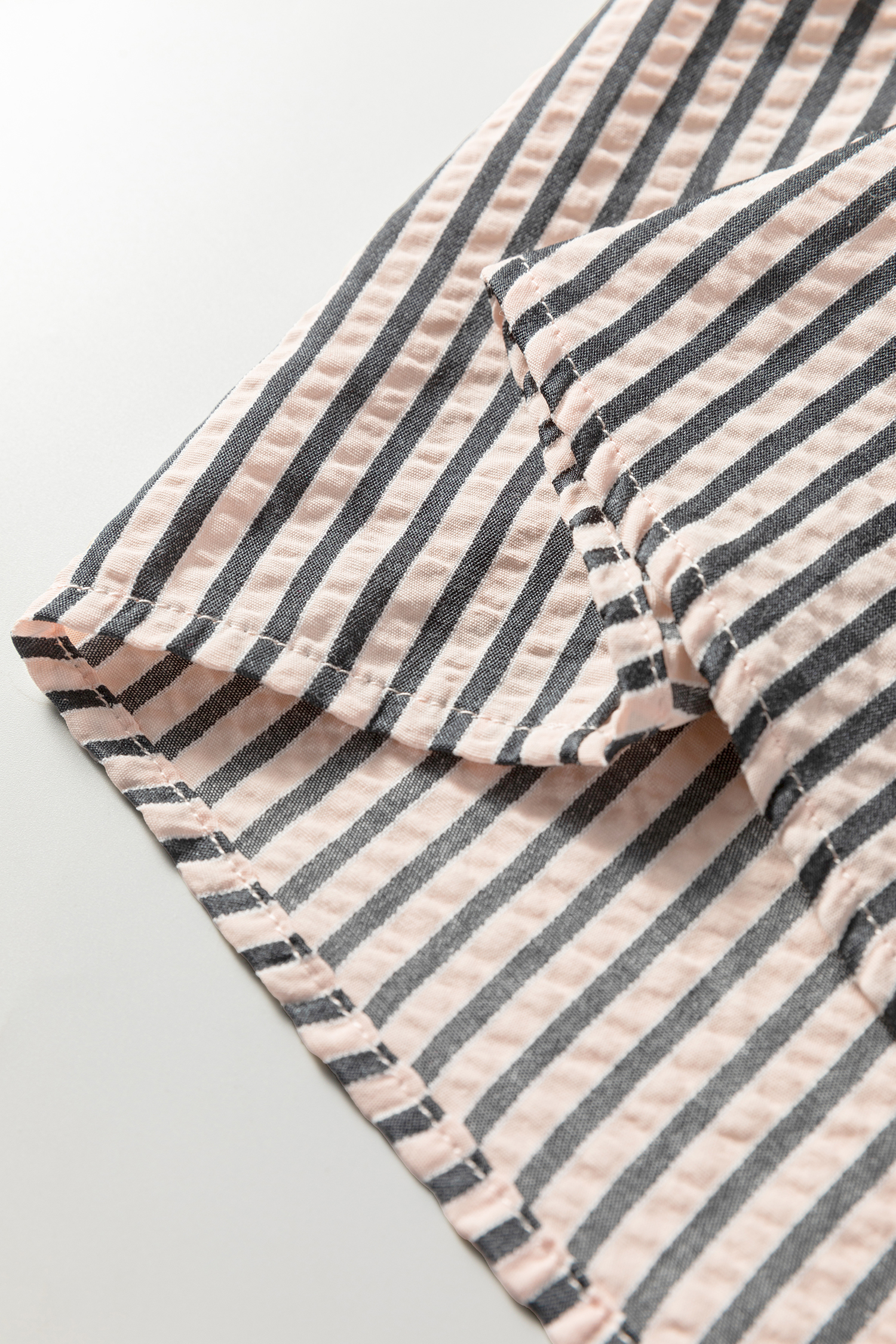 Black Stripe Knotted Cuff Long Sleeve V Neck Blouse - loveforevers