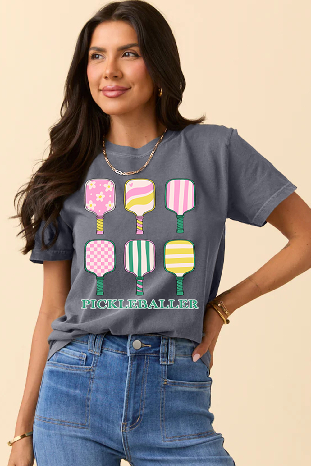 Gray PICKLEBALLER Playful Bats Printed Casual T Shirt - loveforevers
