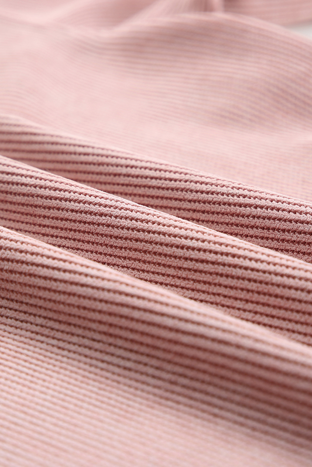 Pink Solid Ribbed Knit Round Neck Pullover Sweatshirt - loveforevers