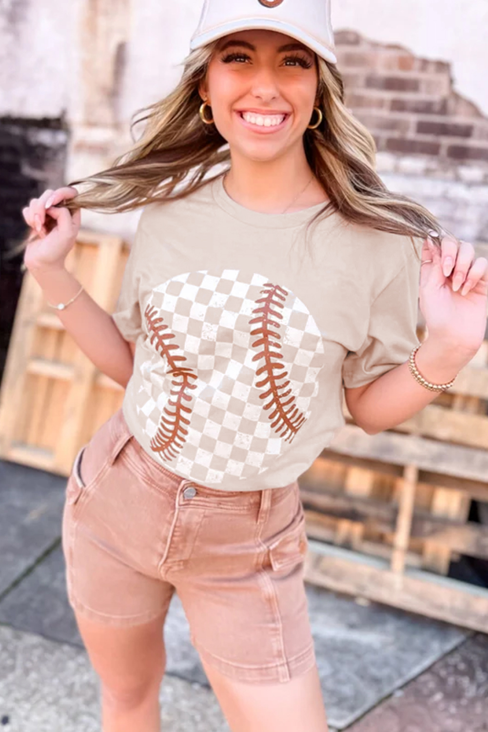 Jet Stream Checkered Baseball Graphic Tee - loveforevers