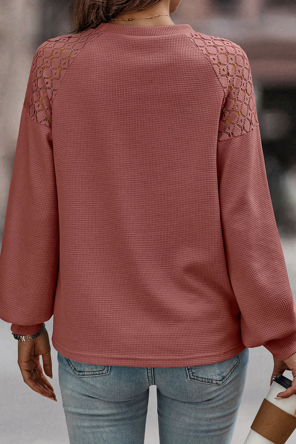 White Lace Long Sleeve Textured Pullover - loveforevers