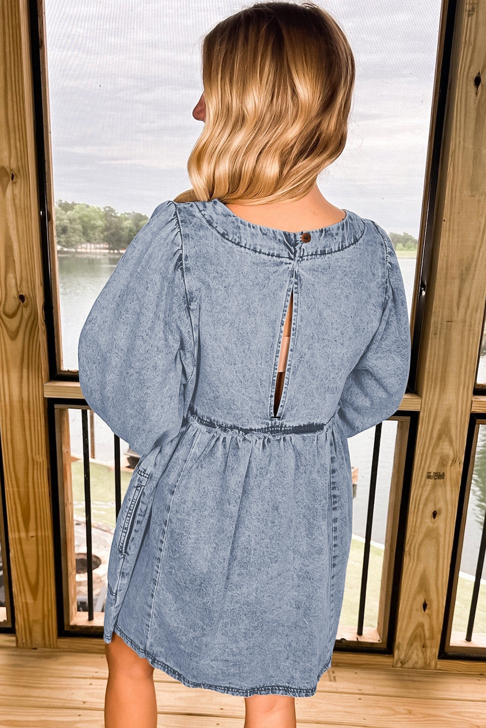 Beau Blue Light Wash High Waist Loose Fit Denim Mini Dress - loveforevers