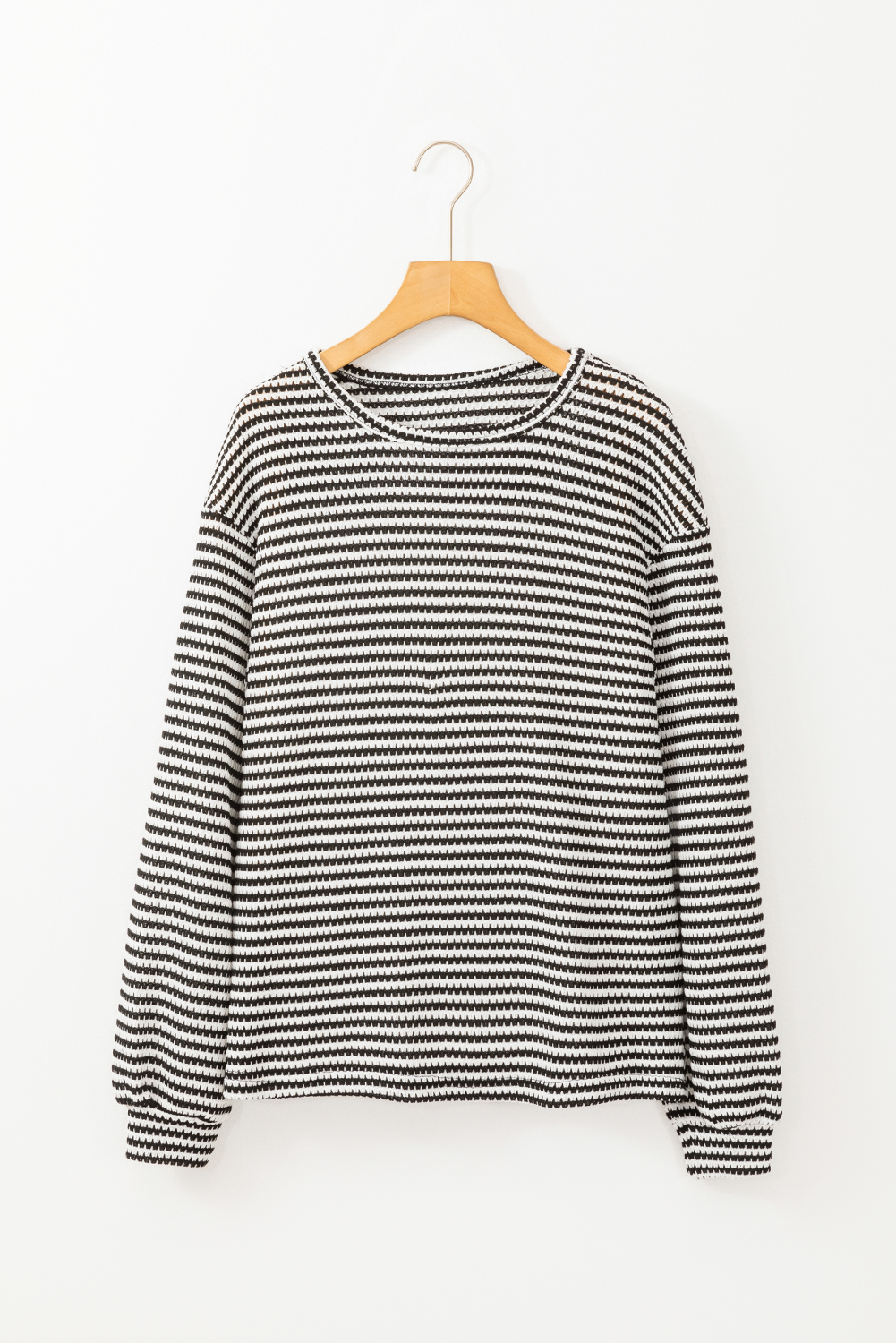 Black Stripe Round Neck Drop Shoulder Long Sleeve Top - loveforevers