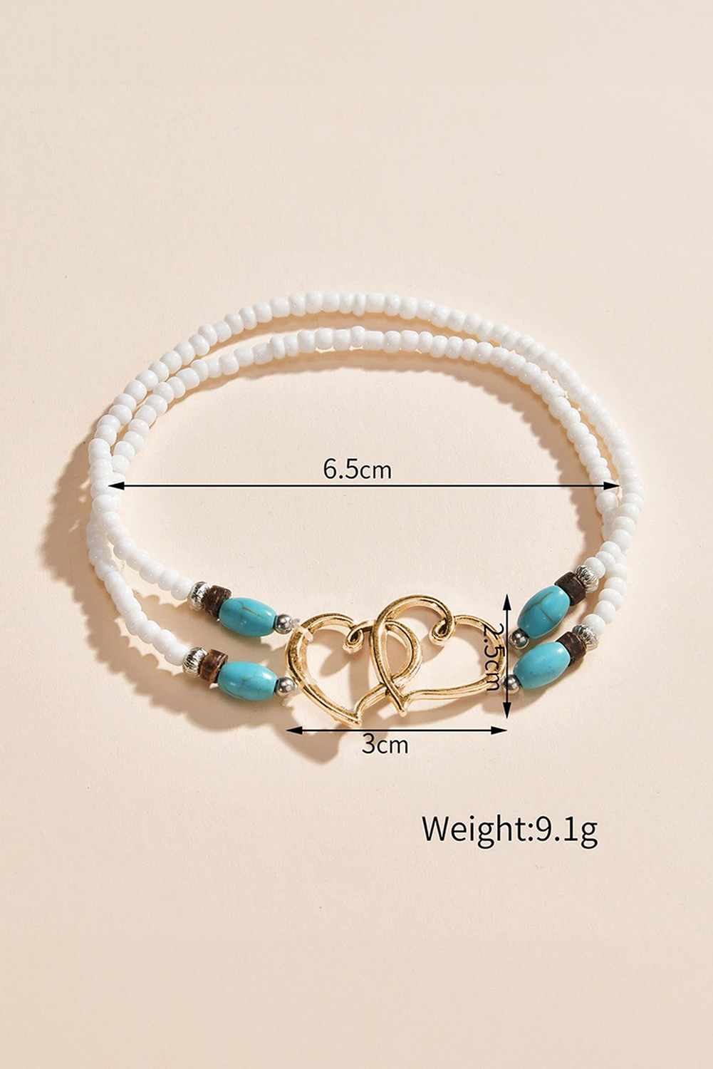 Gold Boho Heart Shape Turquoise Beaded Stretch Anklet - loveforevers