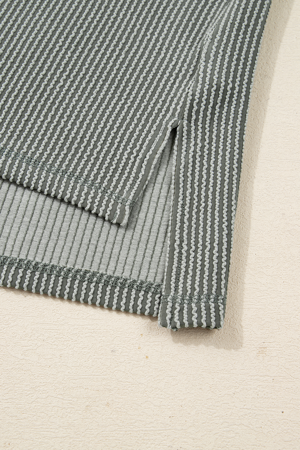 Dark Khaki Twist Ribbed Exposed Seam Detail Long Sleeve Loose Top - loveforevers