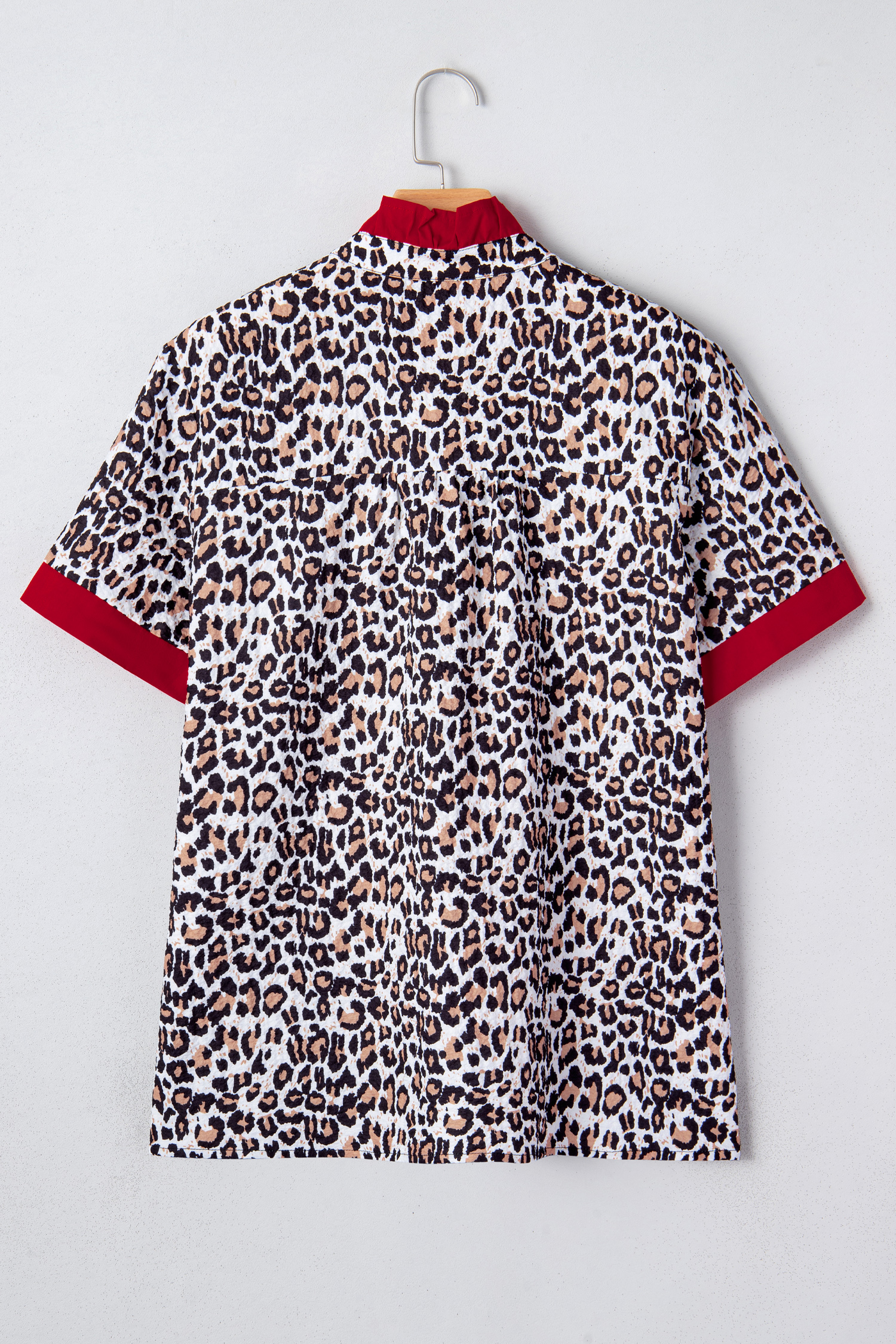 Khaki Contrast Frilled V Neck Trimmed Leopard Shirt - loveforevers