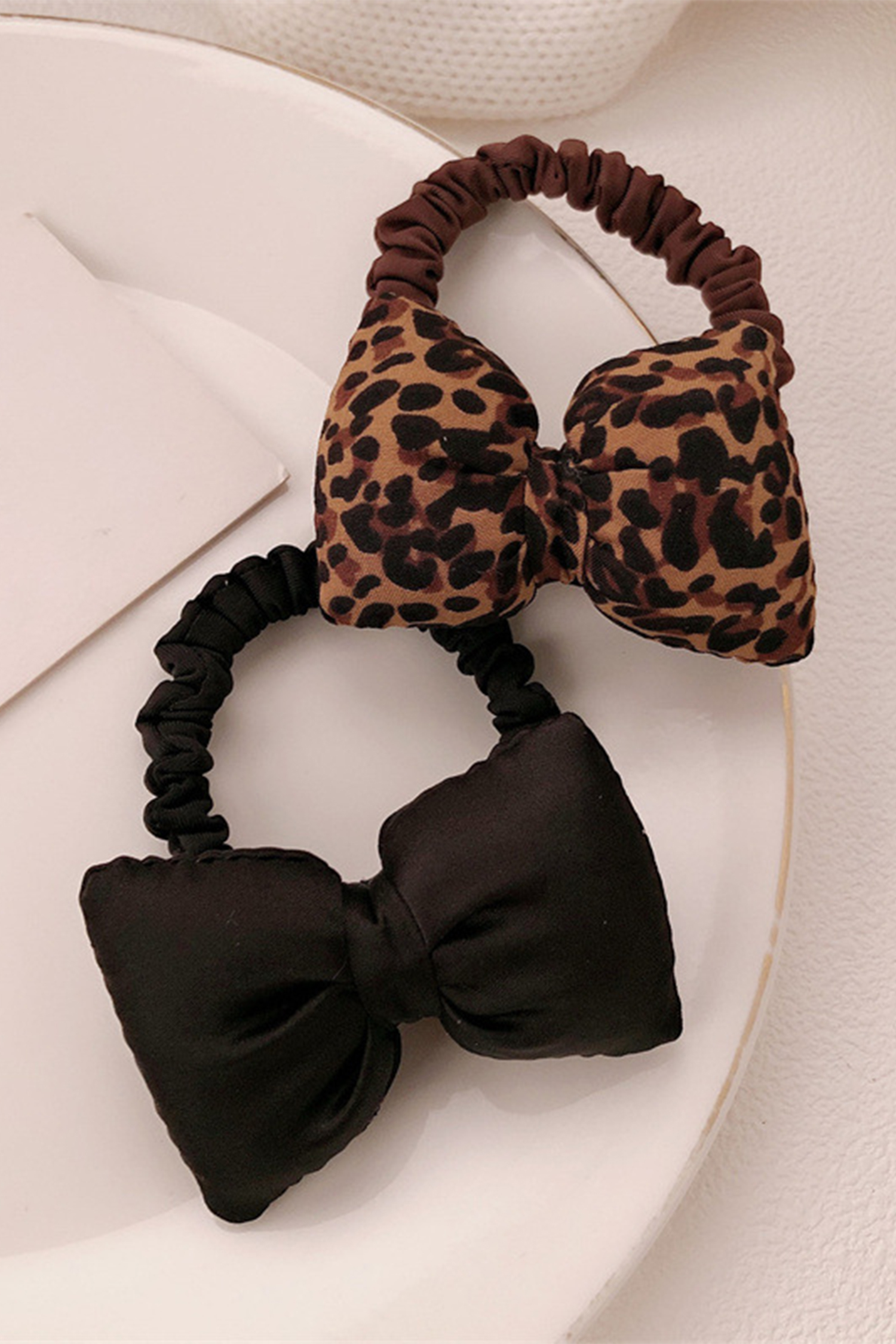Chestnut Leopard Printed Puffy Bow Hair Tie - loveforevers