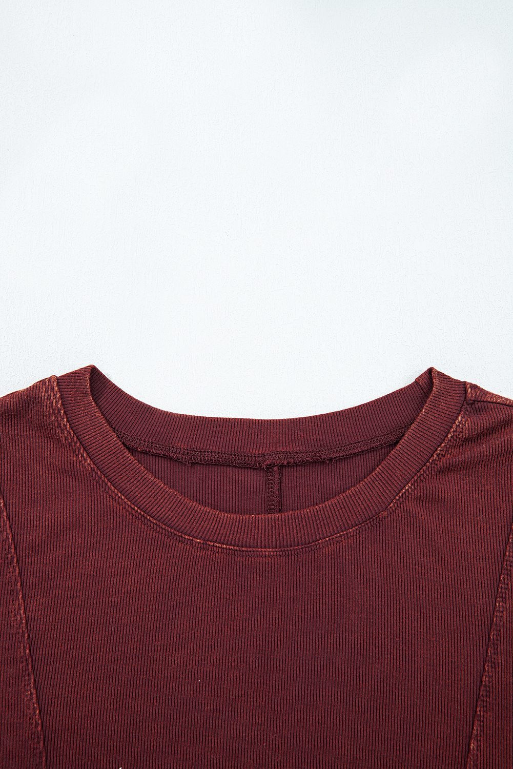 Burgundy Exposed Seam Ribbed Long Sleeve Top - loveforevers