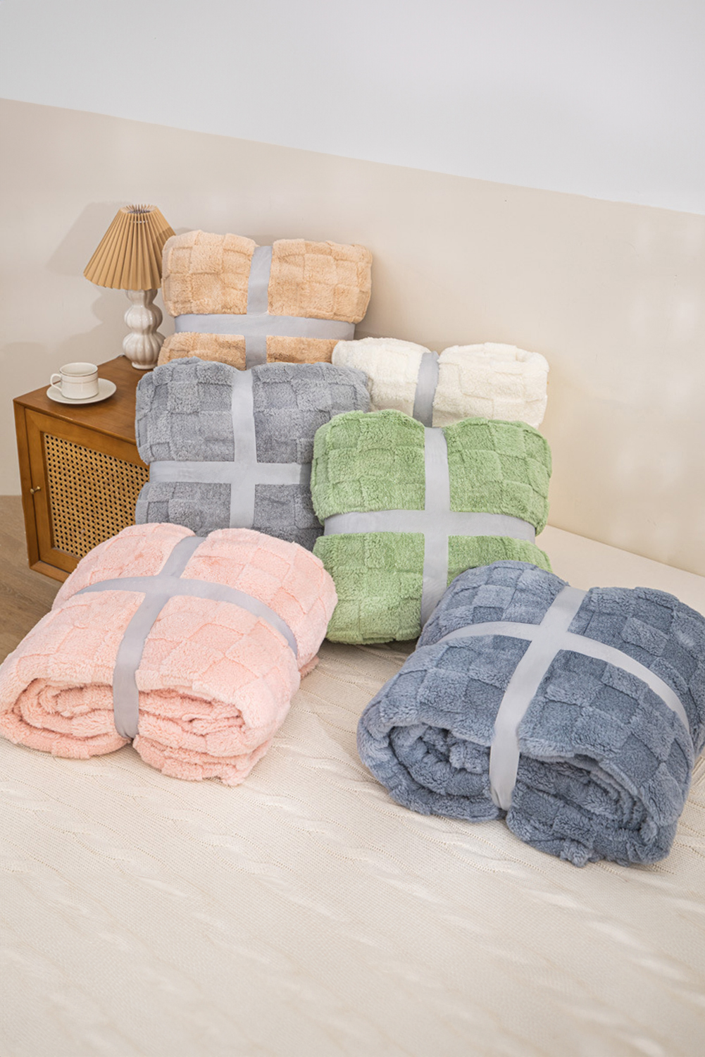 Grass Green Checkered Texture Large Plush Blanket - loveforevers