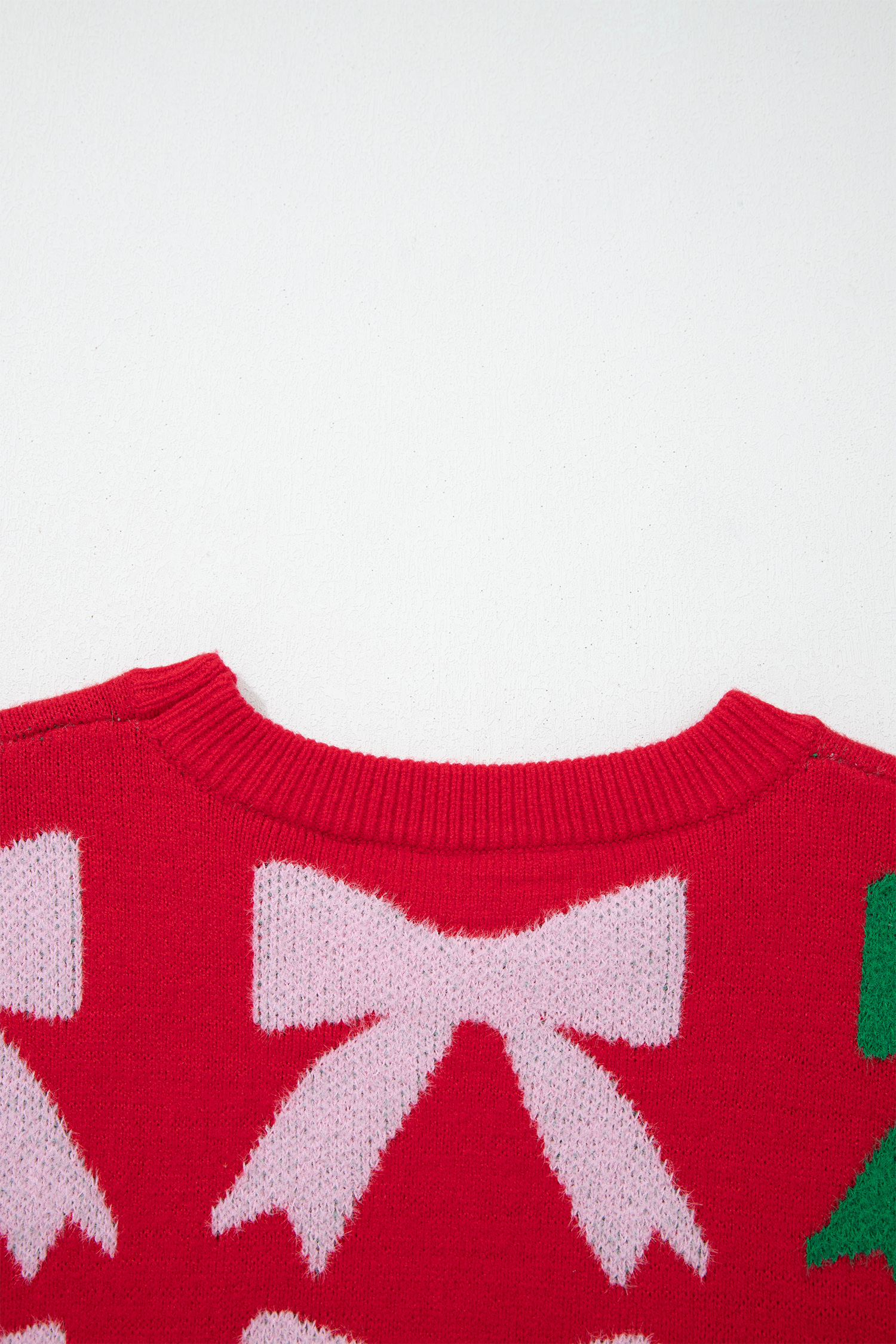 Fiery Red Bow Pearl Embellished Christmas Holiday Sweater - loveforevers